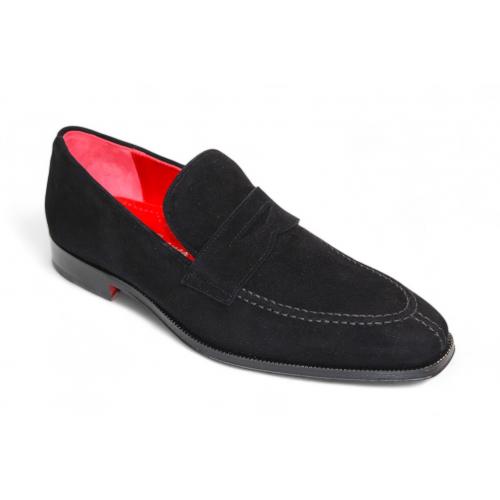 Emilio Franco "Oliviero" Black Genuine Italian Suede Leather Loafers.